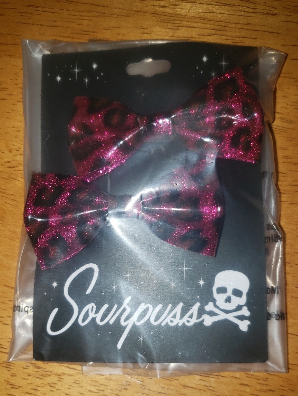 Sourpuss Pink Leopard Glitter 2.5" x 1.25"  RockABilly Vinyl Hair Bows 2pc Set